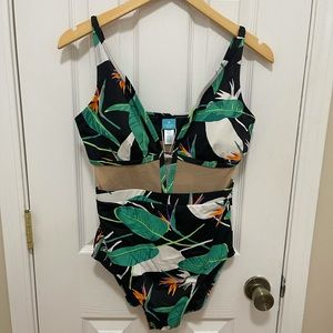 Coastal Blue Tropical Mesh One Piece Swimsuit 🌴🌺